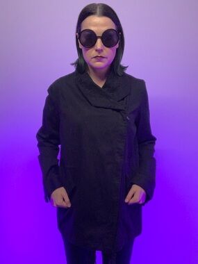 FRANCESCA'S / Black Trench Style Coat Lace Details / Large / Goth Emo Whimsigoth
